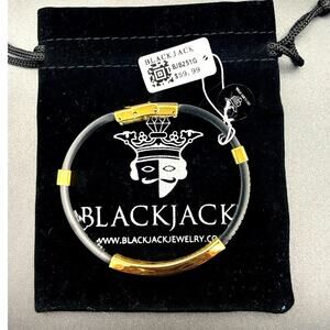 Blackjack BJB251G Mens Black Silicone Gold Stainless Steel Wire Bangle Bracelet
